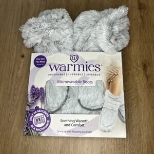 WARMIES Gray Marshmallow Boots Slippers Size 6-10 Aromatherapy Lavender